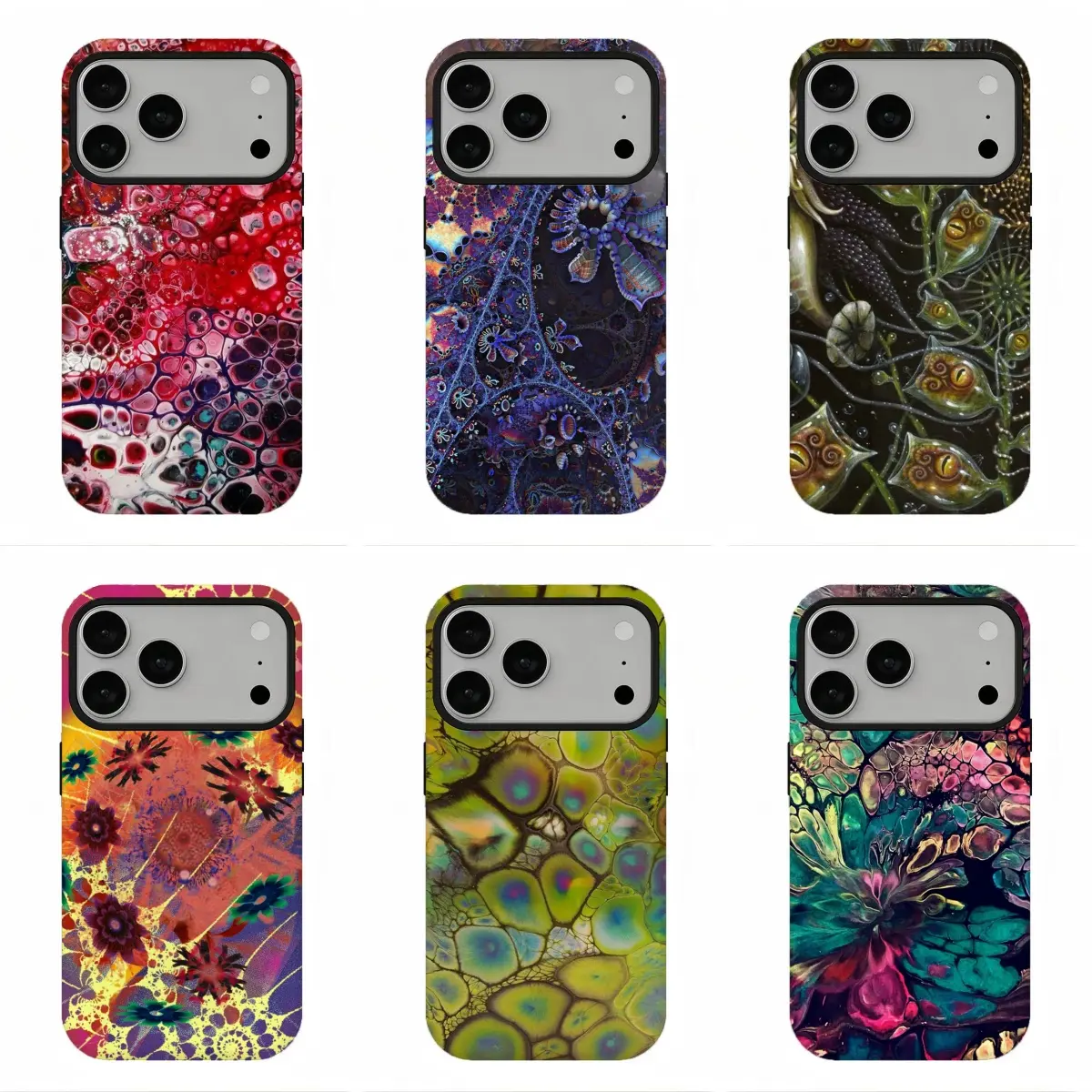 Boho Maximalist Fluid Art Phone Case, Colorful Trippy Alien Floral Tough Cover, Compatible for iPhone 17-11 and for Samsung S26-S21, Y2K Abstract Nature Aesthetic Protective Case, Perfect Holiday Gift