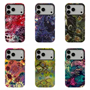 Boho Maximalist Fluid Art Phone Case, Colorful Trippy Alien Floral Tough Cover, Compatible for iPhone 17-11 and for Samsung S26-S21, Y2K Abstract Nature Aesthetic Protective Case, Perfect Holiday Gift