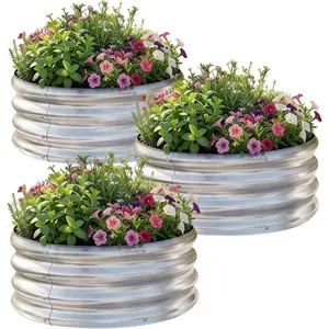 3Pack 2x2x1 ft Round Galvanized Raised Garden Bed Kit Round Metal Flower Box Large Planter Raised Beds Outdoor Garden for Planting,Fruit,-Sliver
