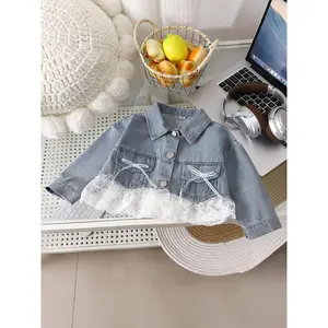 Girls' Denim Jacket Long Sleeve with Lace Trim for 2-8 Years Old, Cute Spring & Autumn Coat Girls Fashion Outerwear