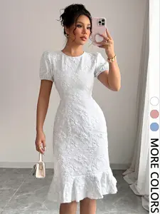 Women's Bodycon Midi Dress with Slit, Spring Summer Stretch Chic Elegant Formal Office Pencil Dress, Tummy Control & Side Pockets, Slim Fit Workwear Womenswear