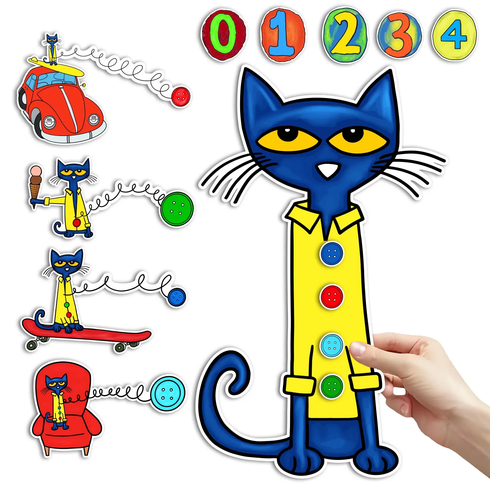 15Pcs 'Pete the Cat and His Four Groovy Buttons' Felt Story Set, Interactive Educational Mathematics & Counting Props for Kids, Ages 3+, Math Teaching Aid, Math Learning Tools