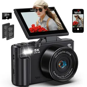 75MP CMOS Wide-Angle Rechargeable Point & Shoot Digital Camera - UHD Autofocus, 18x Zoom, 3-Inch 180° Flip Screen, Wireless WiFi, Flash, 32GB Micro SD Card, 2 Batteries, MP4 Recording for Photography, Vlogging
