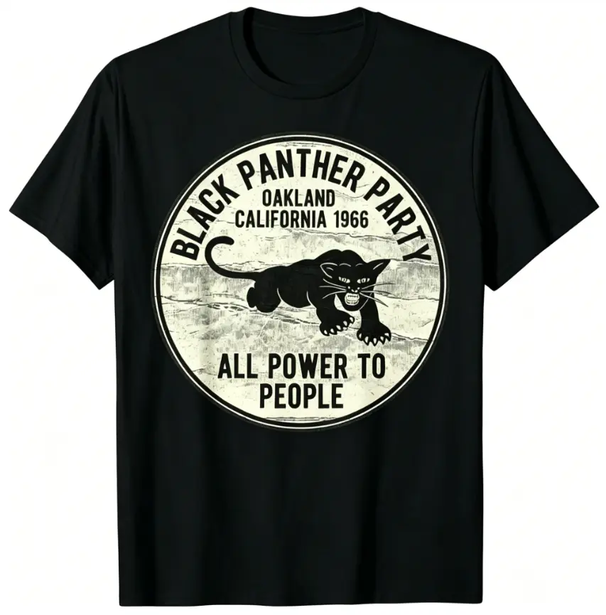 Women's Short-Sleeve Round Neck 100% Cotton Black Panther Party Oakland 1966 All Power To People Vintage Graphic T-Shirt, Fashion Casual Streetwear Top, Shortsleeve, Tshirt