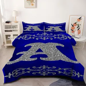 Silver Letter A~M Comforter Set, 2/3Pcs Bule Bedding Set, Soft  Fabric, Lightweight Cozy, All Season Use, for Bedroom, Guest Room, Dorm, Great for Personalized Gifts, Home Decor Lovers. 1 or 2 Pillowcase No Pillow Core