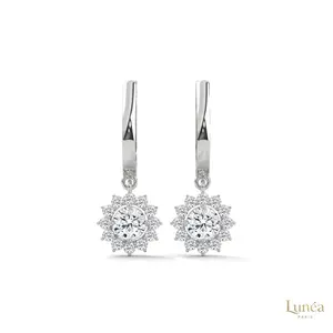 1.10 CT. Diamond Sunburst Drop Earrings | Lab Grown | 14K Gold & Platinum