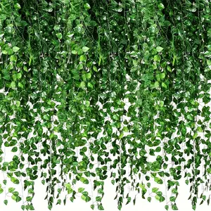 Artificial Ivy Leaf Wreath Set, Artificial Ivy Garland, Fake Vine Hanging Plant Backdrop for Room Bedroom Wall Decor, Jungle Theme Party Wedding Decoration, 80cm Long