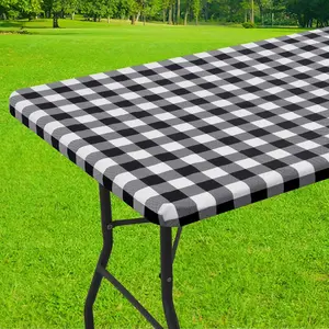 Rectangular Grid Table Cover, Vinyl Waterproof Oil-Resistant Easy-Clean, Non-Slip Tablecloth, Indoor Outdoor Party Wedding Event