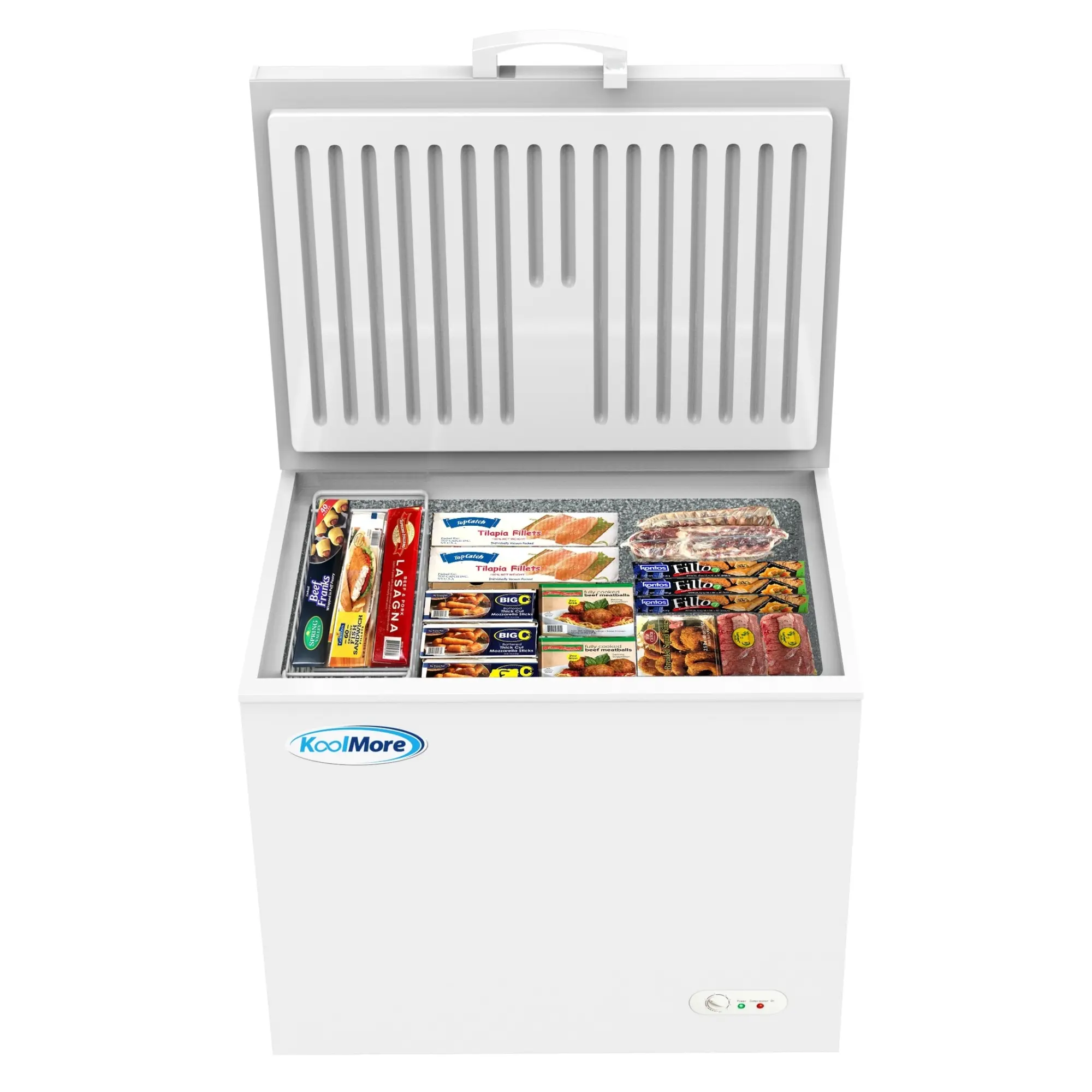 9.6 cu ft Compact Commercial All-Purpose Deep Freezer Chest - 41 in., Aluminum Interior, Anti-Theft Locking Lid, Movable Basket, Ideal for Customers' Steak Storage