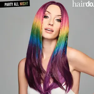 Hairdo Party All Night Wig, Iridescent Rainbow Highlights & Deep Purple Base Lace Front Wig, Heat Friendly Tru2Life Fiber, Unisex Comfortable Cap Design, Ready to Wear Wig, Cute Heat Resistant Fiber Wigs for Daily Use, Music Festivals Celebrations & Party