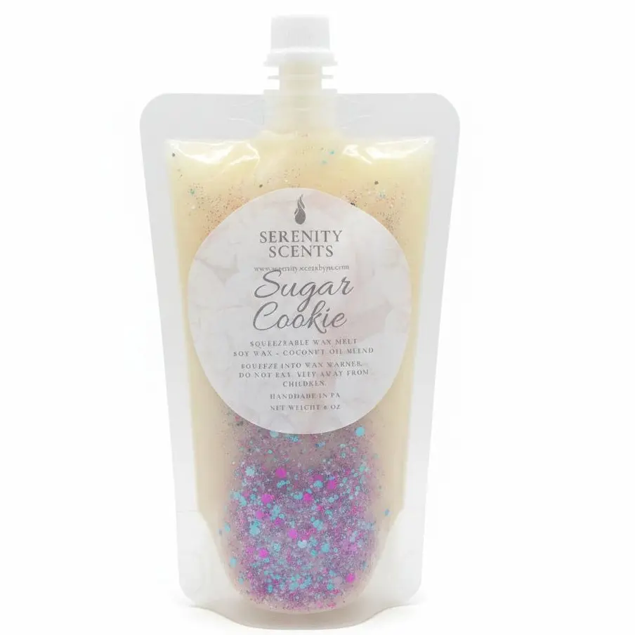 Triple Scented Squeezable Wax Melts. Half Pound Pouch. 8oz Net Weight. Made with Soy Wax and Coconut Oil. Scented melt squeeze