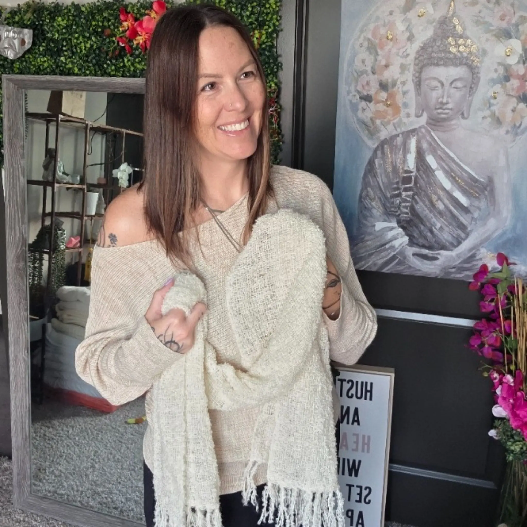 Off Shoulder Alpaca Sweater - Cream - Lightweight & Slouchy