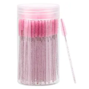 100 Pcs Disposable Mascara Wands with Container - Crystal Eyebrow Spoolies Brush for Eyelash Extensions