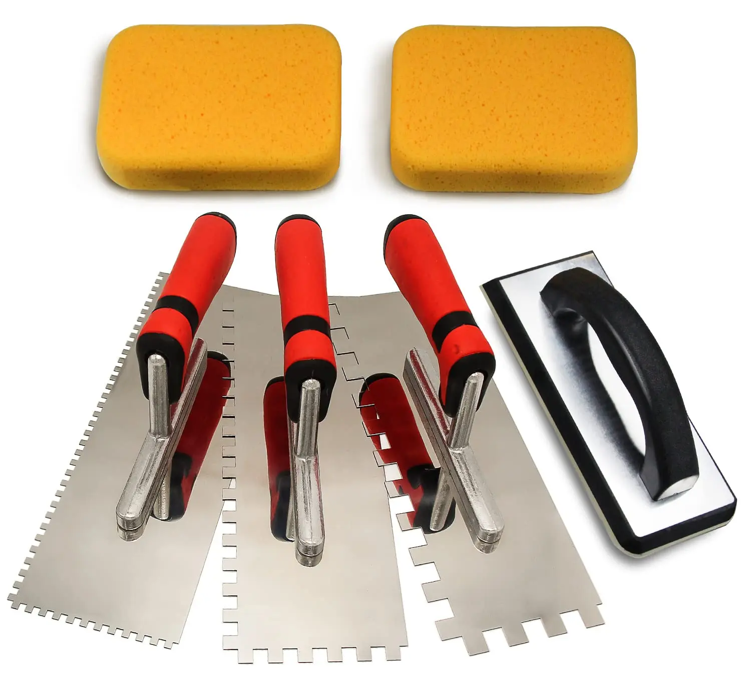 6 Pcs Tile Tools Stainless Steel Square Notch Trowel Set,Including Plus Rubber Grout Float and Grout Sponge for Tiling Installation Grouting,Hand Tools Kits,Tools & Hardware