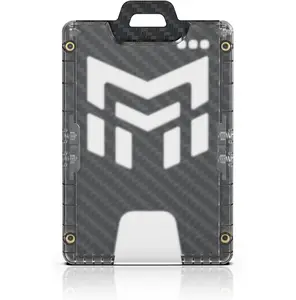 MNGARISTA 1 Pack Badge Holder Carbon Fiber with 4 Locking Points for Hold ID Card Tight, Slim Design and Durable PC, Holds 1-5 Cards for Office School IDs Credit Card Driver’s Licenses and Passes