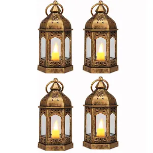 Mini Vintage LED Taper Lanterns, 4/8 Counts Wedding Centerpiece Decor, Flashing Battery-Operated Candle Lights, Ramadan Party Decoration, Vintage Candle Stand, Home Decor, Room Decor, Home Accessories
