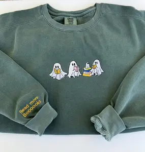 Ghosts Reading Books Embroidered Sweatshirt, Spooky Season Comfort Colors Sweatshirt, Halloween Sweatshirt, Comfort Colors Sweatshirt, Reading Sweatshirt, Ghosts reading boooooks shirt, Ghosts and books, Viral halloween ghosts reading books design