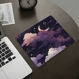 Pixel Art Dreamy Purple Nebula Square mouse pad, Gaming Mouse Pad, Aesthetic Desktop Decorative Protective Pad, Rubber Anti-slip Lockedge Work Pad, Small Size Suitable for Laptop, Desktop Computer Games, Work, Family