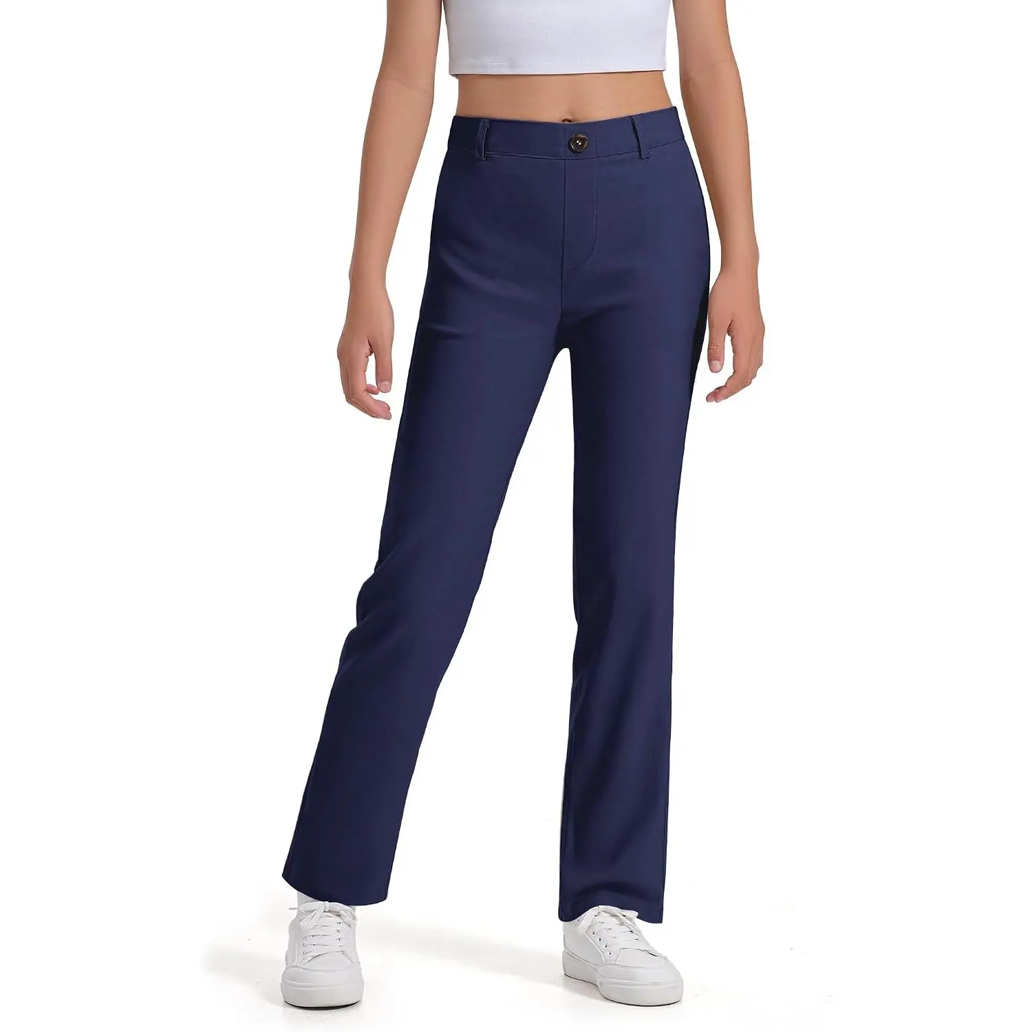 Girls Uniform Pants Kids Dress Pants High Stretchy with Pockets