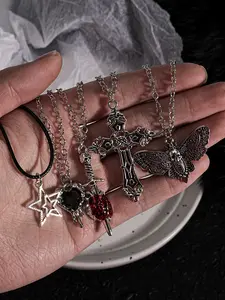 Punk Hip Hop Necklace Set, Cross Butterfly Bat Heart Sword Love Necklaces, Adjustable Unisex Jewelry, Mother's Day Graduation Gift