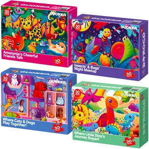 QUOKKA Jigsaw Puzzles - 4-Set 30-Piece Toddler-Friendly Animal Shape Recognition Puzzles with Bright Colors, Large Shapes, Dinosaur & Bug Themes, Educational Toys for Ages 4-6 Kids