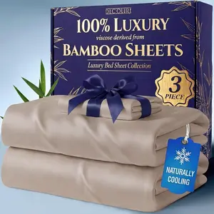 DECOLURE Bamboo Sheets 4pc Set 100% Cooling Viscose Ultra Soft 17 Deep Pocket Double Stitching Must Have for Hot Sleepers OEKO Tex Certified Hypoallergenic