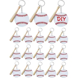 18 Sets Baseball & Softball Acrylic Keychain Bulk, DIY Ball Bag Tag, Mini Ball Charms Sports Party Favors for Team Gifts (White, Baseball)