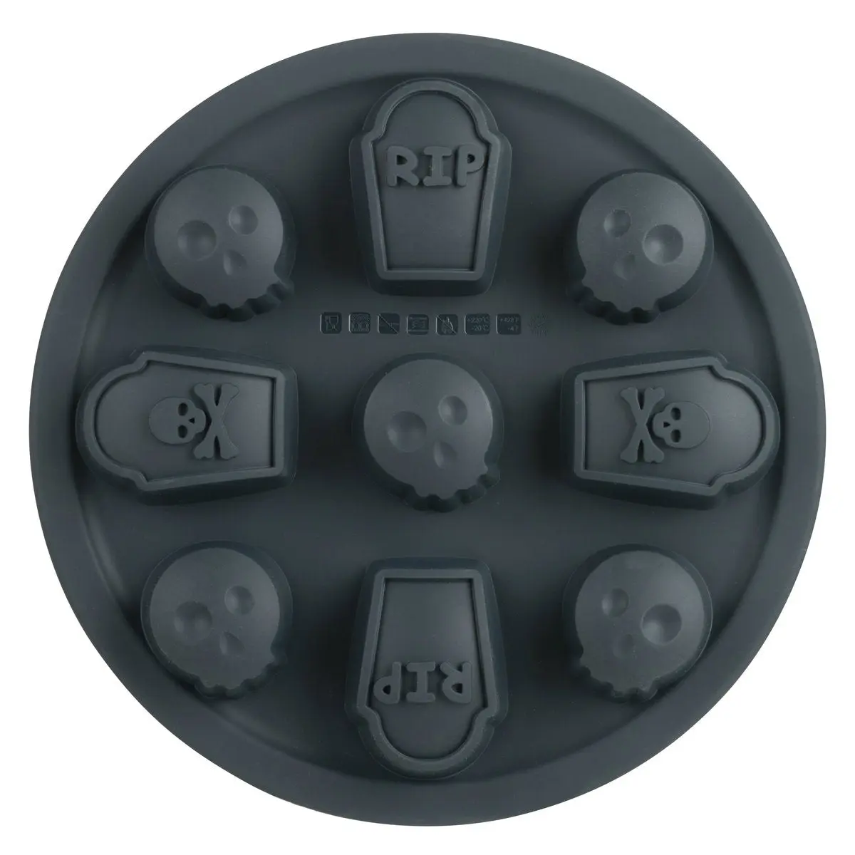 Trudeau 9" Round Structure Silicone Cupcake Pan | Halloween Tomb & Skulls