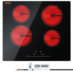 VEVOR Built in Electric Stove Top,  23.2 x 20.5 inch 4 Burners, 240V Glass Radiant Cooktop with Sensor Touch Control, Timer & Child Lock Included, 9 Power Levels for Simmer Steam Slow Cook Fry