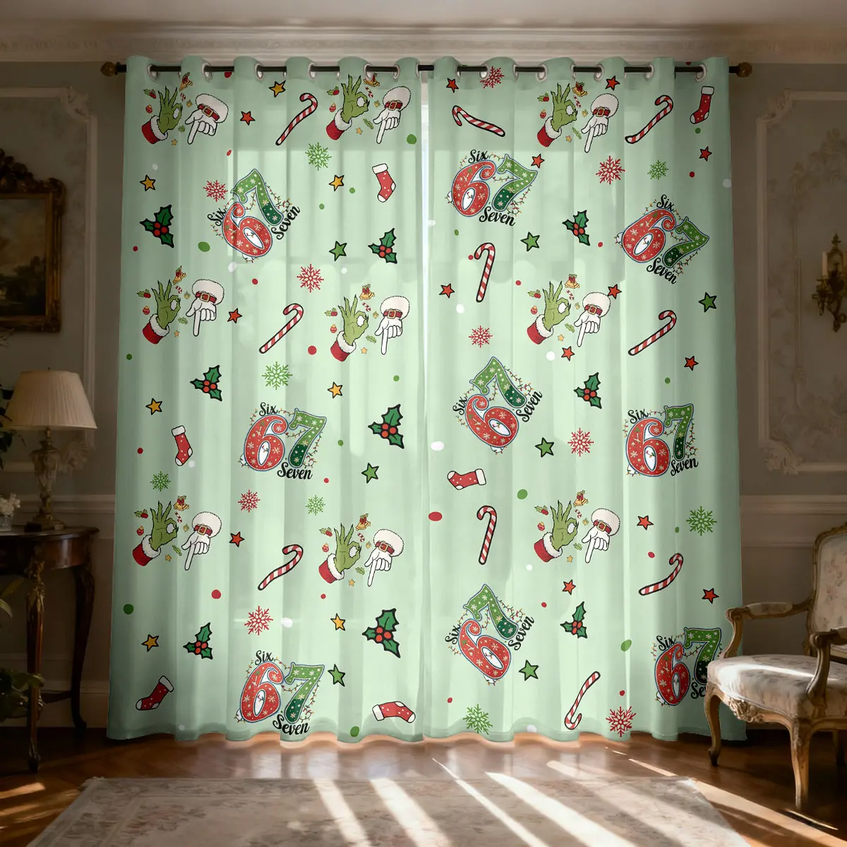 Door Curtain for Doorway PrivacyBlackout Closet Curtains for Bedroom Closet Doors,Single Light Filtering Christmas Number 6 & 7 Design Curtain Panel for Narrow Skinny Window, Thermal Insulated 84 Inch Long Door Cover Room Divider, Room Decor Curtain