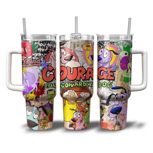 Courage the Cowardly Dog 20oz 40oz Tumbler Stainless Steel Insulated Cup with Handle & Straw - Cute Cartoon Coffee Travel Mug, Gift For Friend