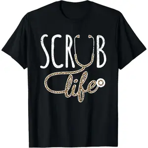 Leopard Stethoscope Scrub Life For A Registered Nurses Life T-Shirt Short sleeves shirt