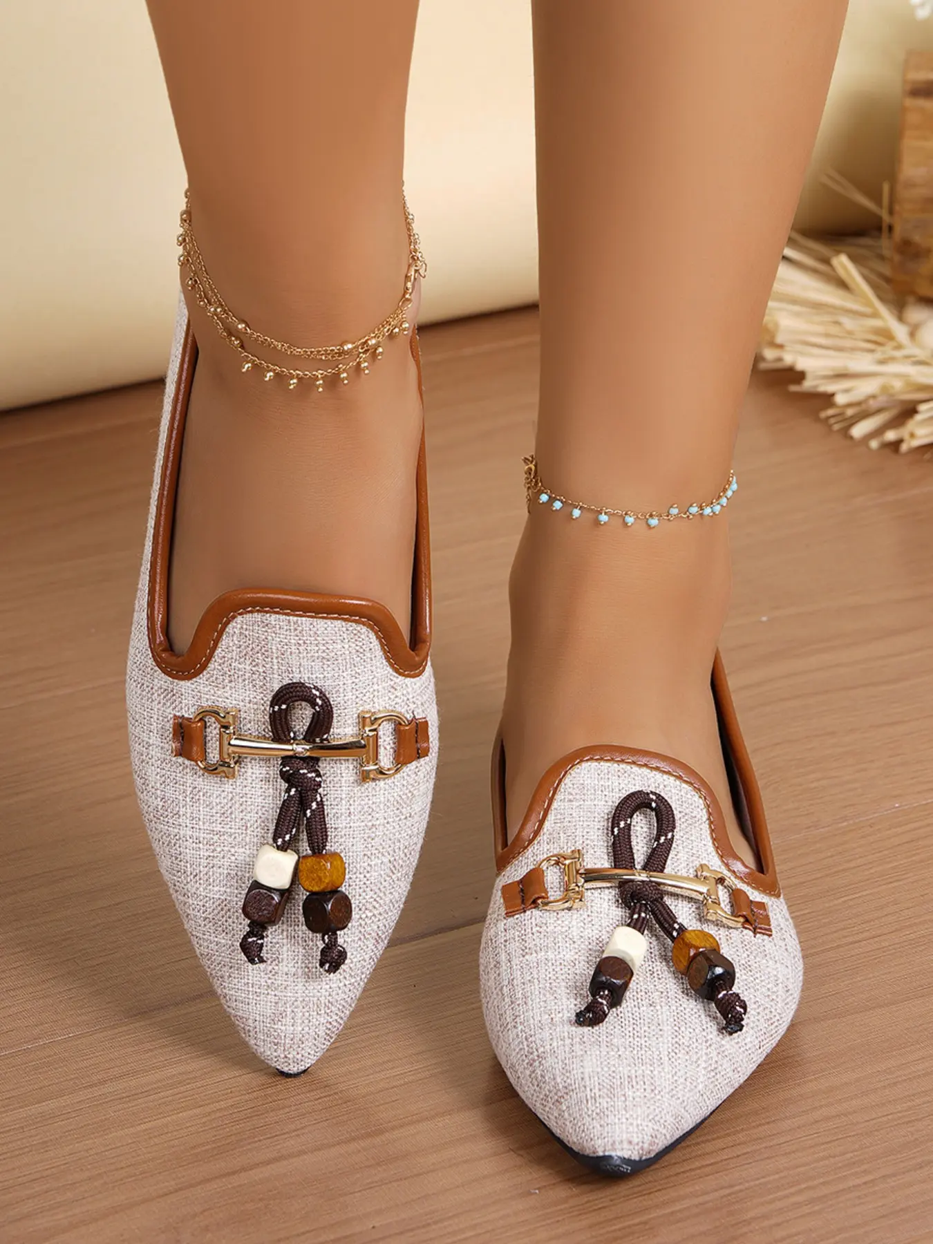 Women's Solid Color Fringe Ankle Strap Ballet Flats, Casual Comfortable Low Heel Shoes, Lightweight Breathable Daily Wear Footwear, Everyday Wear Footwear