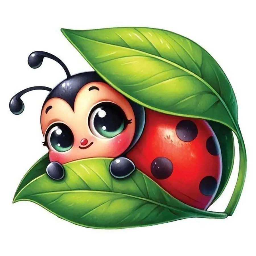 1 set of DIY diamond painting kit, 5D diamond art set, DIY decoration, ladybug, green leaves, cute. Mosaic, diamond art, DIY art home decoration.
