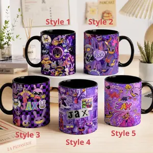 Jax Inspired Coffee Mug 11oz 15oz, Digital Circus Character Mug, Neon Rabbit Cartoon Cup, Colorful Gamer Coffee Mug, Fan Gift Ceramic Mug