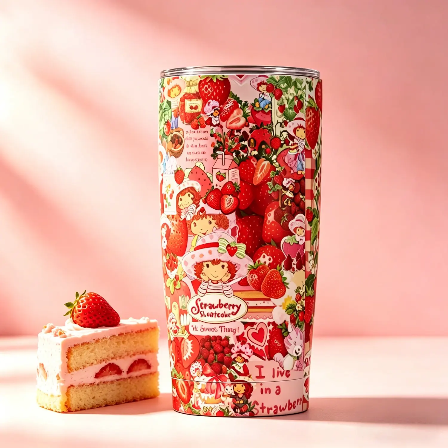 1pc 20oz Stainless Steel Coffee Thermal Cup Tumbler, Strawberry Girl Design, Leakproof Insulated 12h, Ideal for Office, School, Outdoor Use, Water Bottles