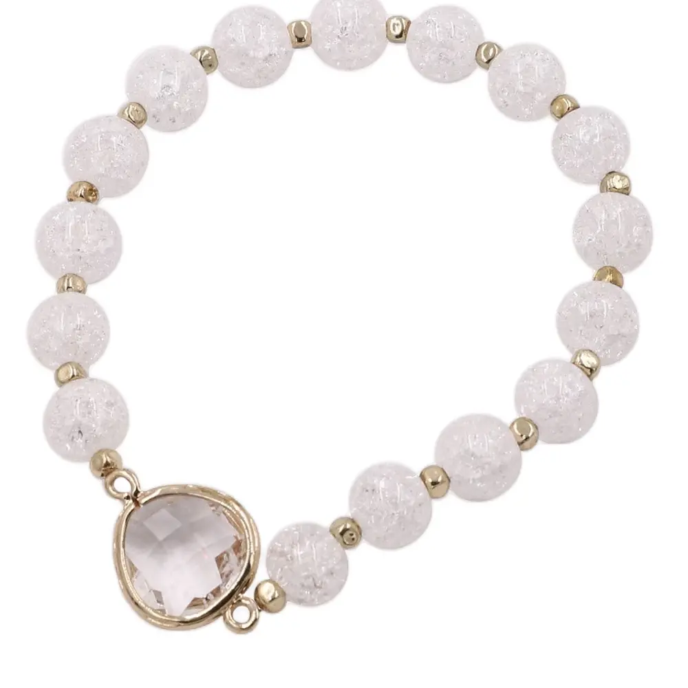 Glitter Stone Bead Teardrop Glass Stretch Bracelet