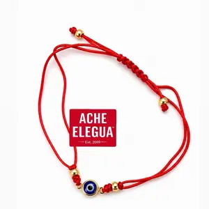 Ache Elegua Red String Bracelet with Gold Beads and Evil Eye Blue Charm for Protection and Style - Vibrant Look & Luxurious Touch