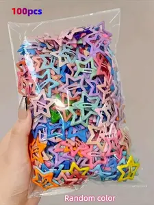 100pcs New Candy Color Star Hair Clips, Sweet Cute Non-Damaging Hair Accessories, Stylish Girls' Hair Decorations for Daily Life