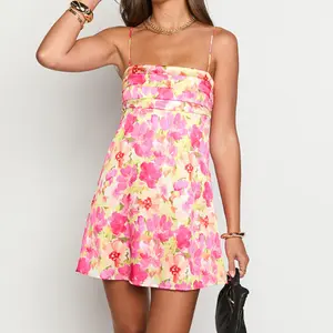 Women Spaghetti Strap Satin Mini Dress Backless Smocked Cami Short Dress Silky Party Evening Mini Dresses