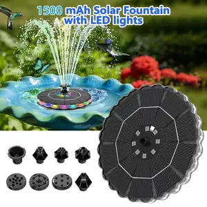 Solar-powered fountain with colored lights, equipped with a 1500mAh solar cell and multiple nozzles, perfect for decorating patios, terraces, and ponds – a fun choice for adding a touch of style to your yard.