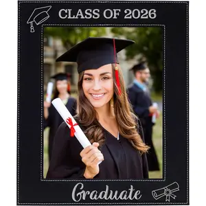 CEDAR CRATE MARKET Class of 2026 Graduate Picture Frame – Leatherette Frame with Engraved Silver Lettering, Fits a 8x10 Photo, Graduation Gifts for High School College