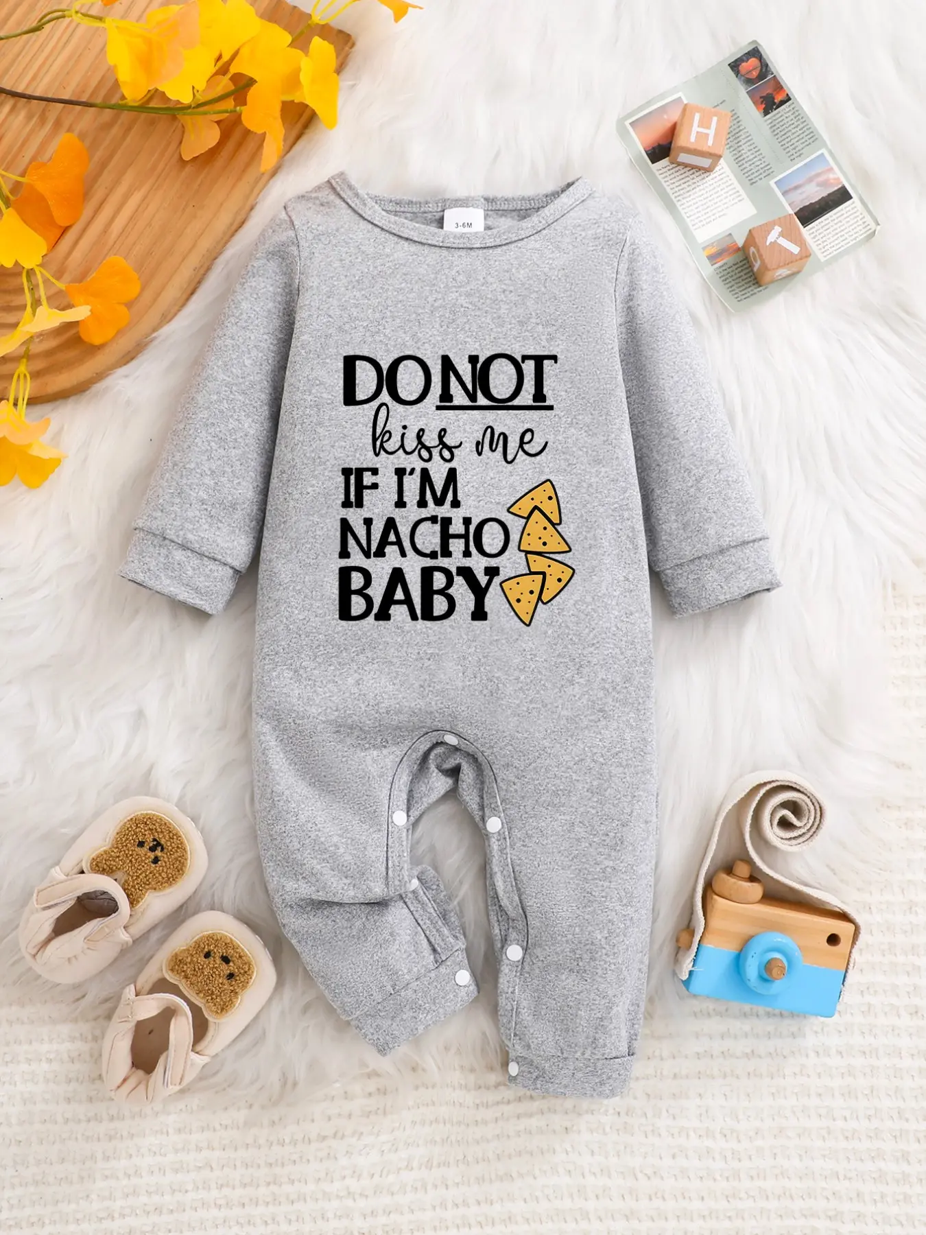 Newborn Long Sleeve Jumpsuit, Spring & Fall Unisex Cute Letter Print, Soft Skin-Friendly Fabric, Fun Design for Baby Daily Wear, Infant Jumpsuit, Baby Clothing