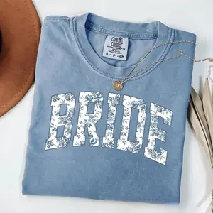 Bride Blue Toile Comfort Colors Shirt, Chinoiserie Bride T-Shirt, Wedding Gift for Her, Future Mrs Tee, Cotton Bridal Party Shirt