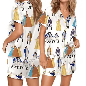 Luxury Hamilton Satin Pajama Set, Silky Musical Sleepwear, Soft Printed Lounge Outfit, Premium Theatre Lover Gift for Women