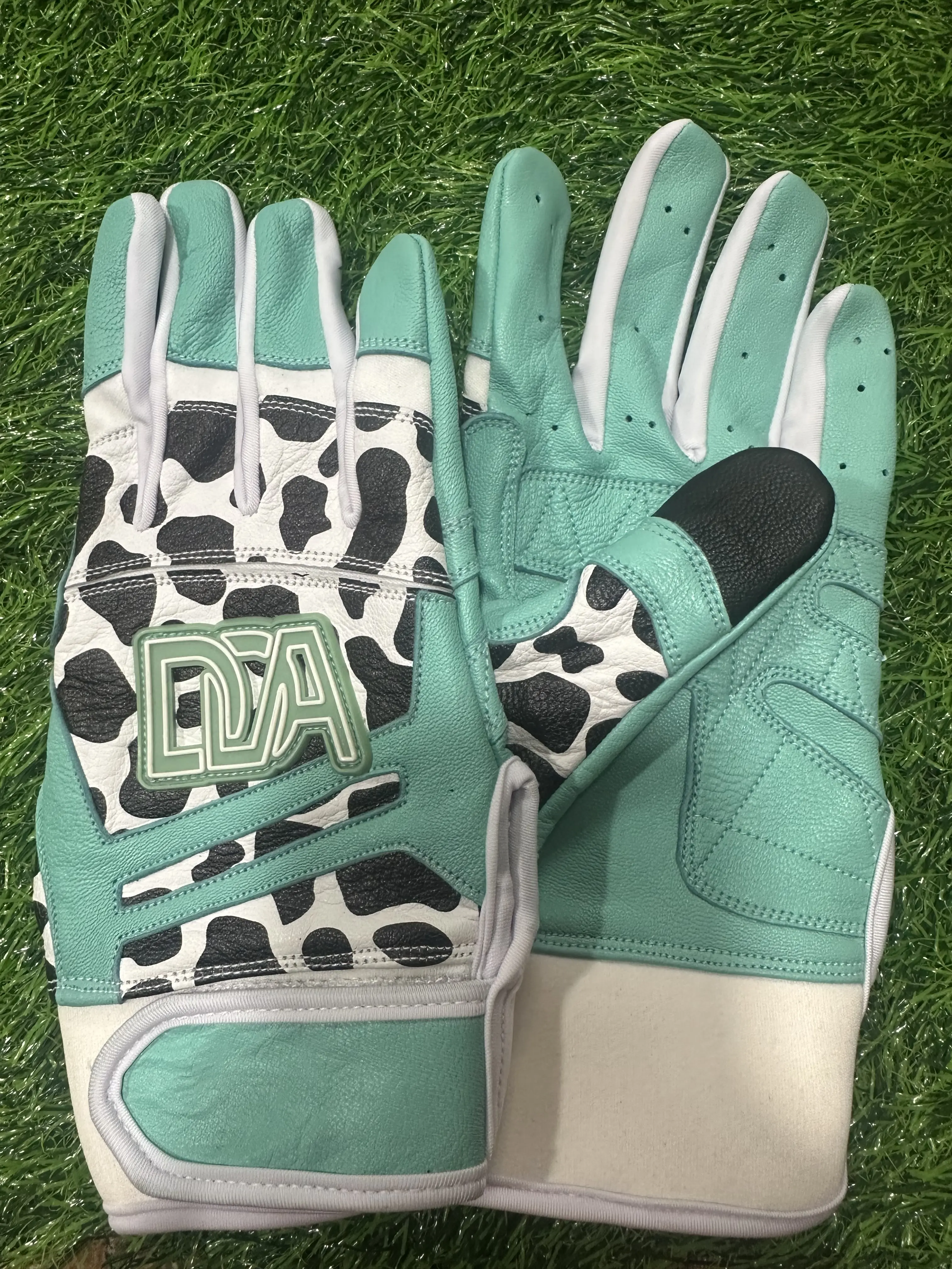 Mint Cow Print Short Cuff Batting Gloves Mint Cow Print Short Cuff Batting Gloves