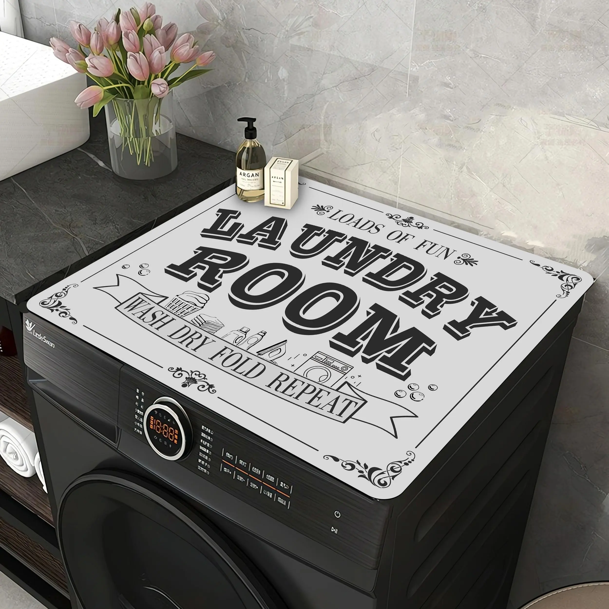 Heavy-Duty Non-Slip Washer& Dryer Top Cover Mat- Extra Large 23.6x23.6 Inch Laundry appliance pad Bath
