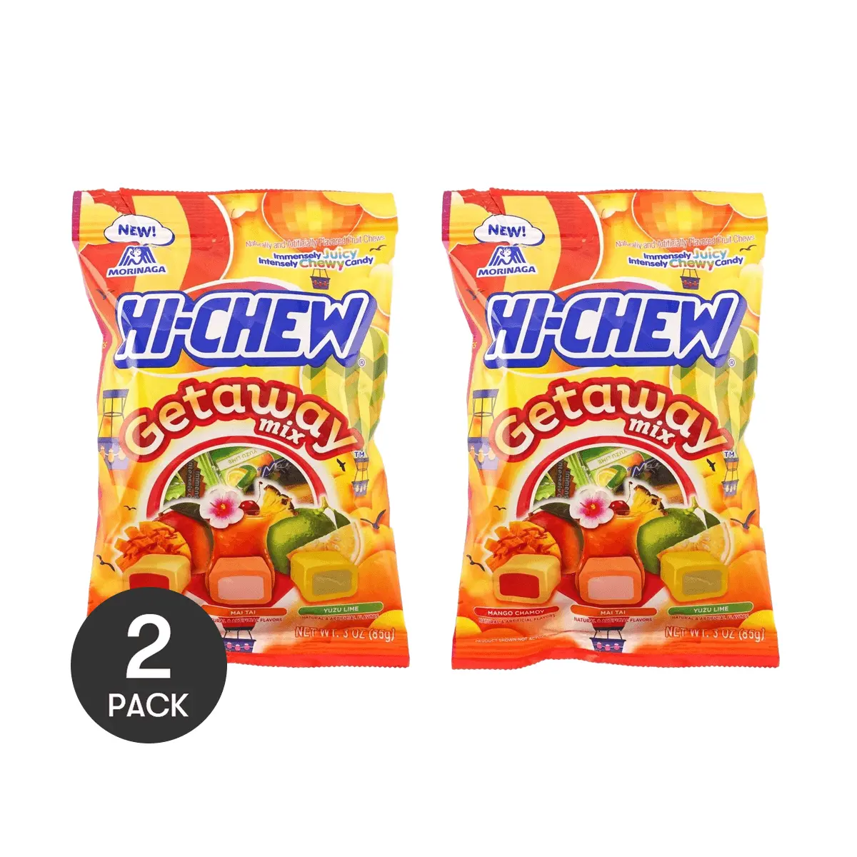 HI-CHEW Japanese Fruit Chews - Mixed Pack (Mango, Thai Cocktail, Yuzu Lime) 85g x 2 Bags - Delicious & Chewy Candy