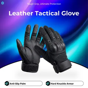 Men's Genuine Leather Tactical Gloves, Hard Knuckle Armor, Anti-Slip Palm, Quick Dry, Water-Resistant, UV-Protective, Ideal for Air Guns, Motorcycles, Paintball