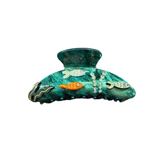 Velvet Claws Disco Goldfish Hair Claw Clip Double-Sided Embellishment Acetate Material Lightweight Strong Hold 4 Inch Size Perfect for Half Up Half Down Look